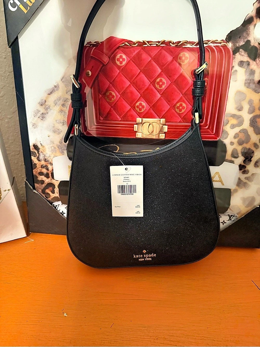 Kate Spade Glimmer Glitter Mixed Mate Shoulder Bag in Black NWT